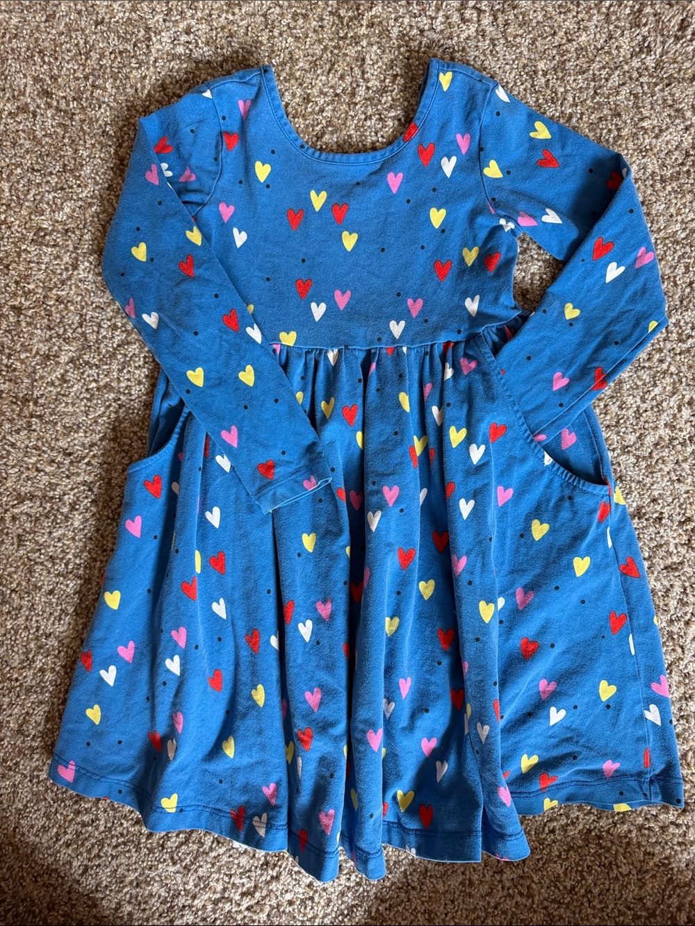 Hanna Andersson Blue Heart-Print Long Sleeve Dress